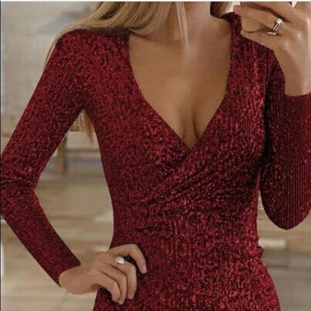 Red Sequin Wrap Dress